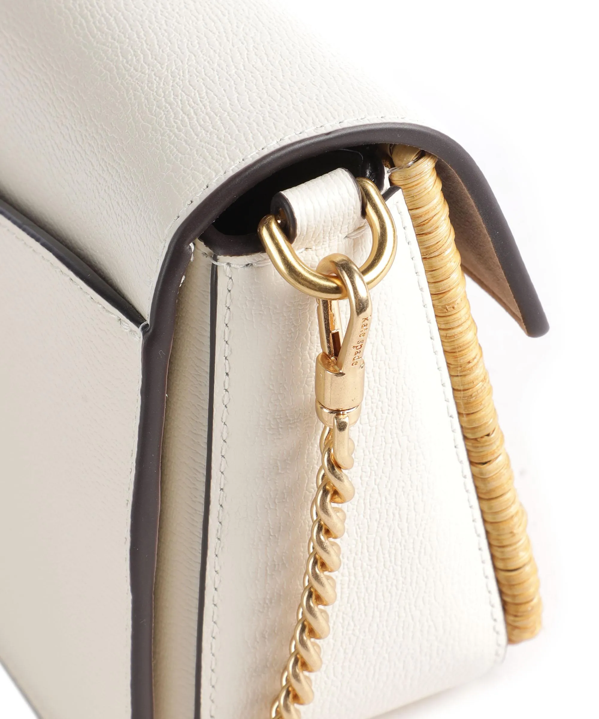  Kate Spade New York Katy Wicker Borsa a tracolla pelle a grana fine, libro natura/bianco  