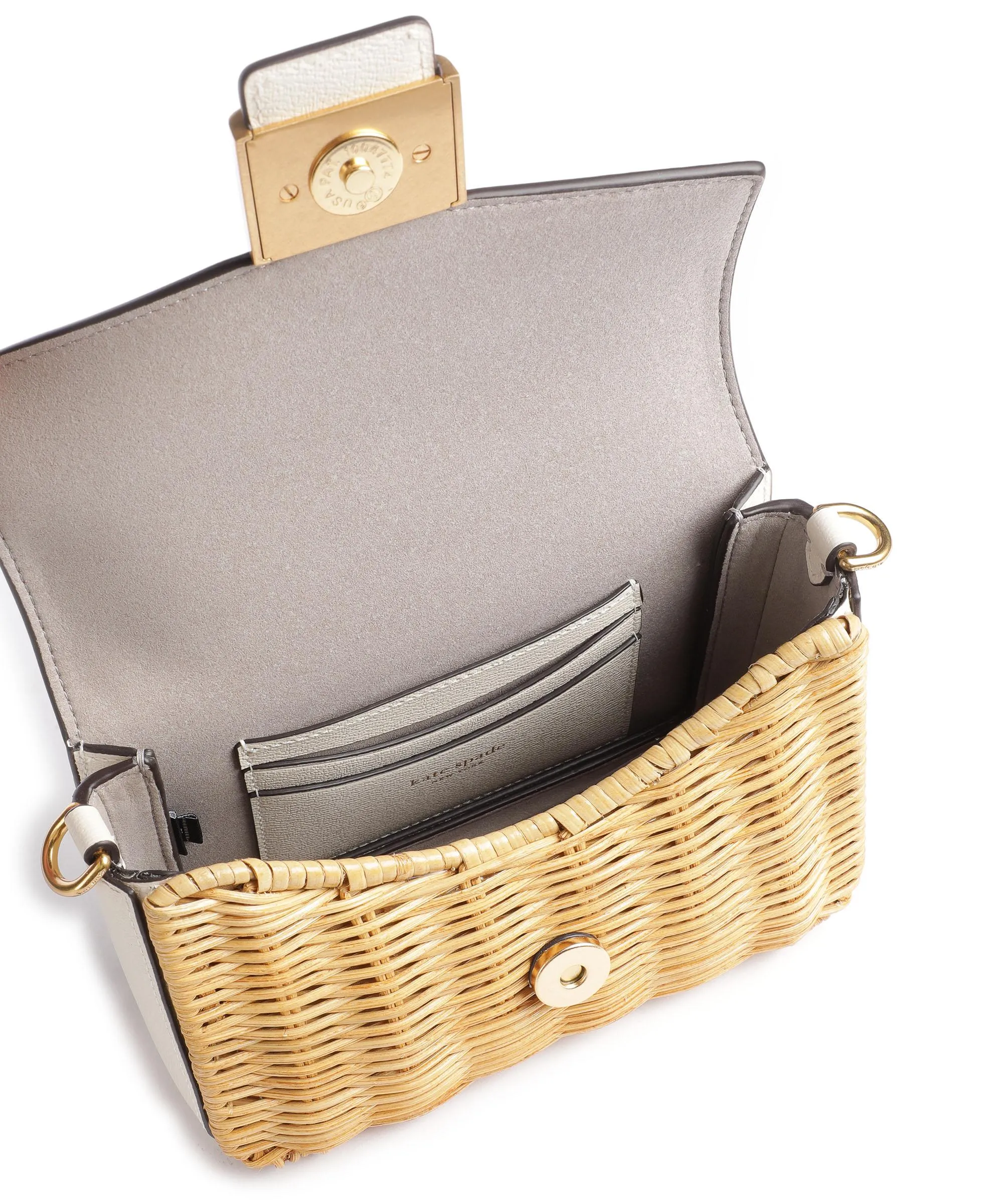  Kate Spade New York Katy Wicker Borsa a tracolla pelle a grana fine, libro natura/bianco  