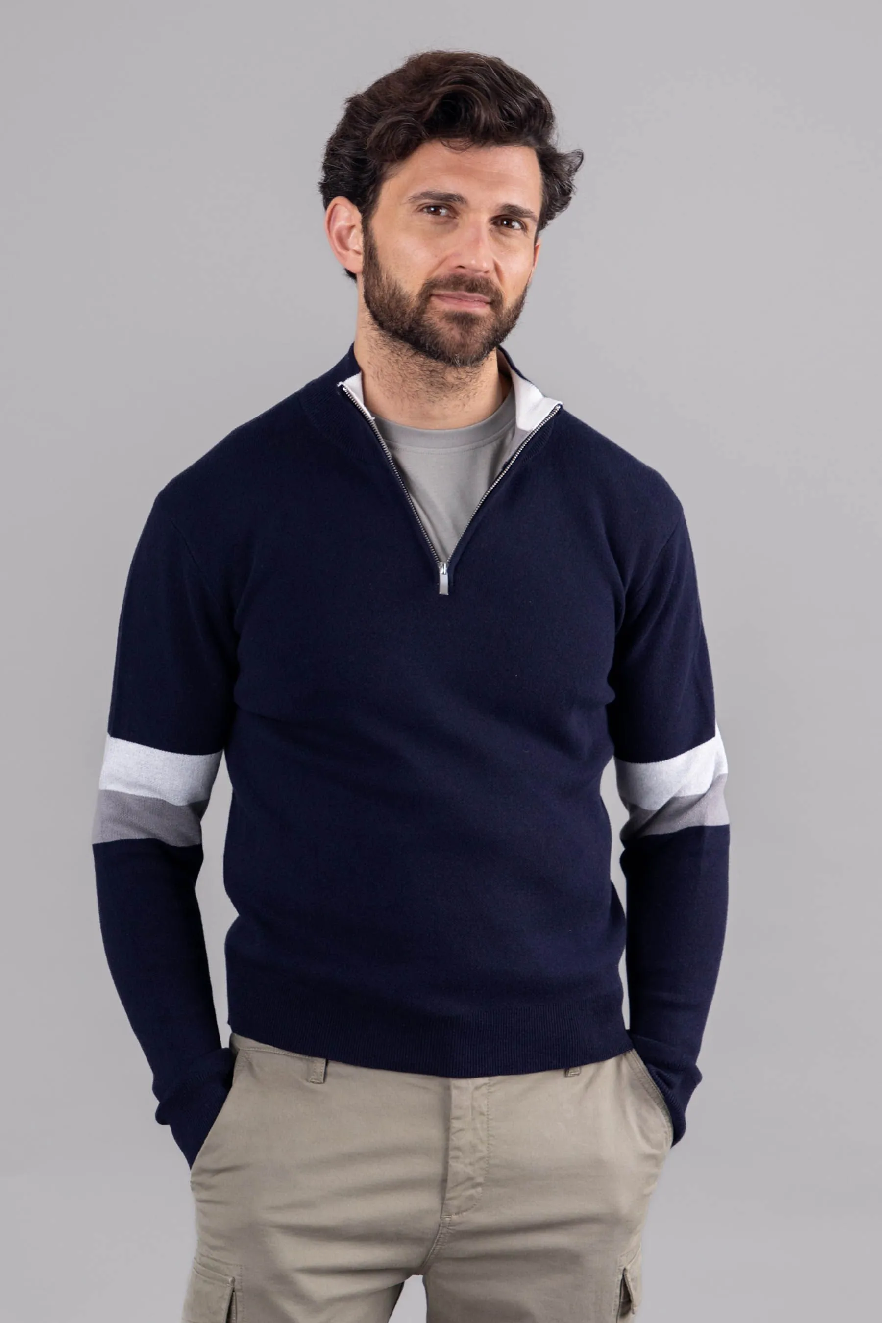 Lakeland Leather Clothing - Winston - Maglia a righe con zip corta