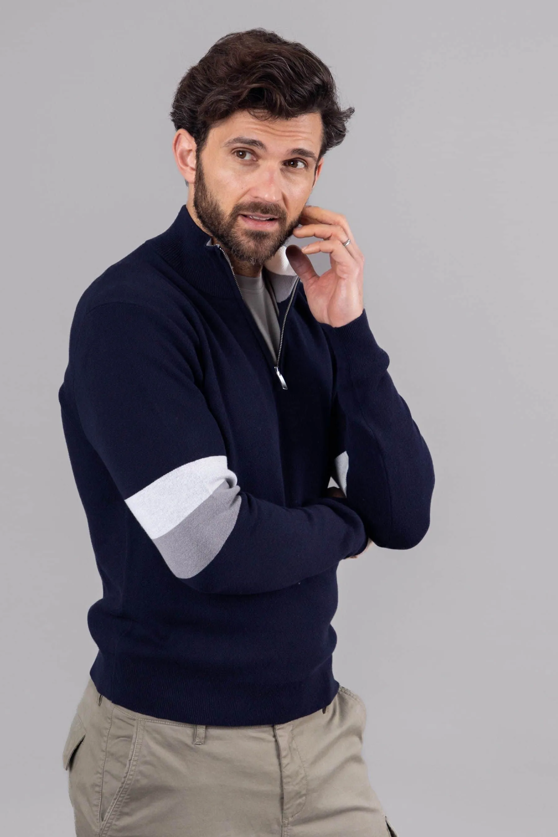 Lakeland Leather Clothing - Winston - Maglia a righe con zip corta