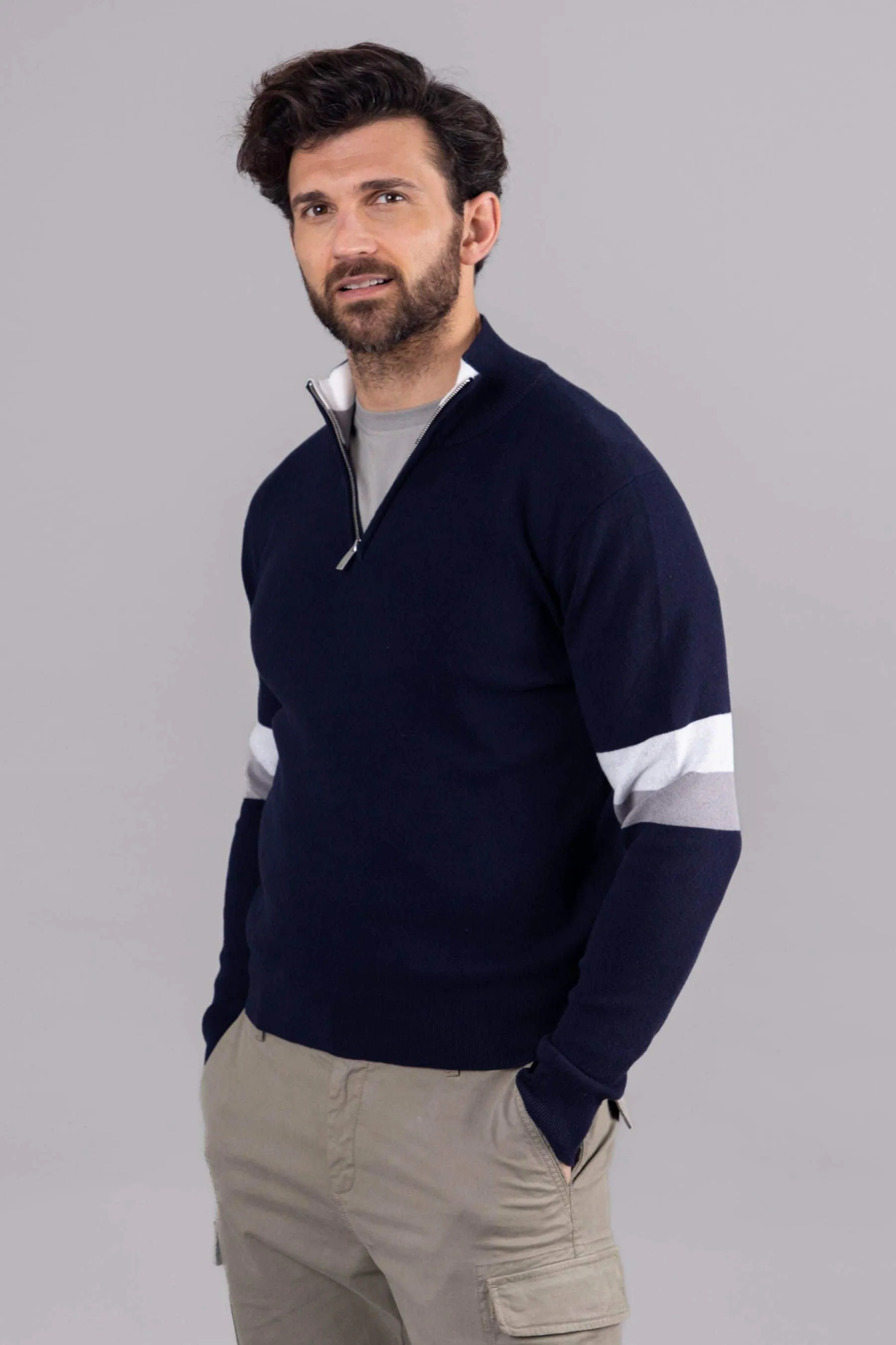 Lakeland Leather Clothing - Winston - Maglia a righe con zip corta