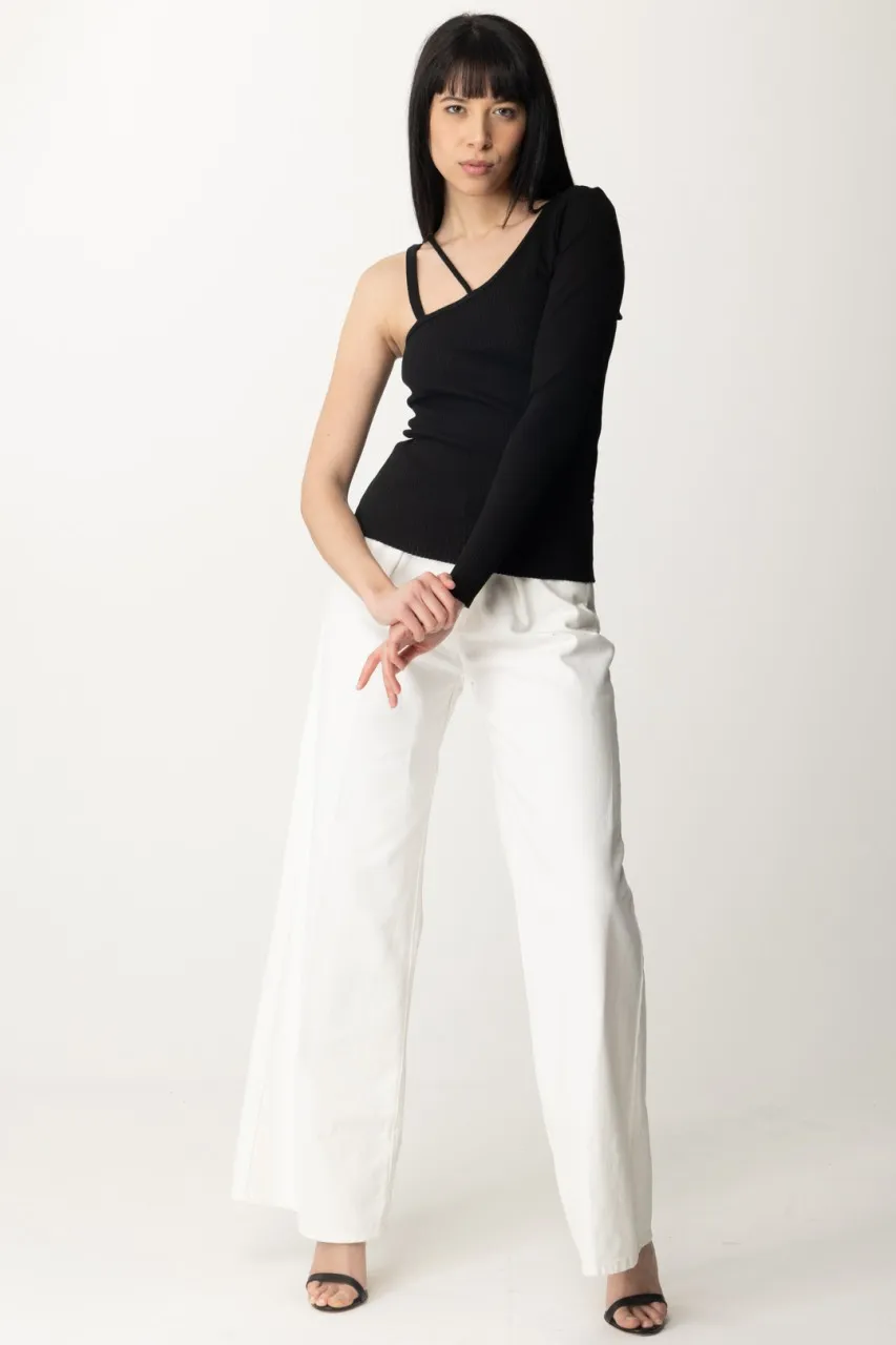 Maglia a costine monospalla Black