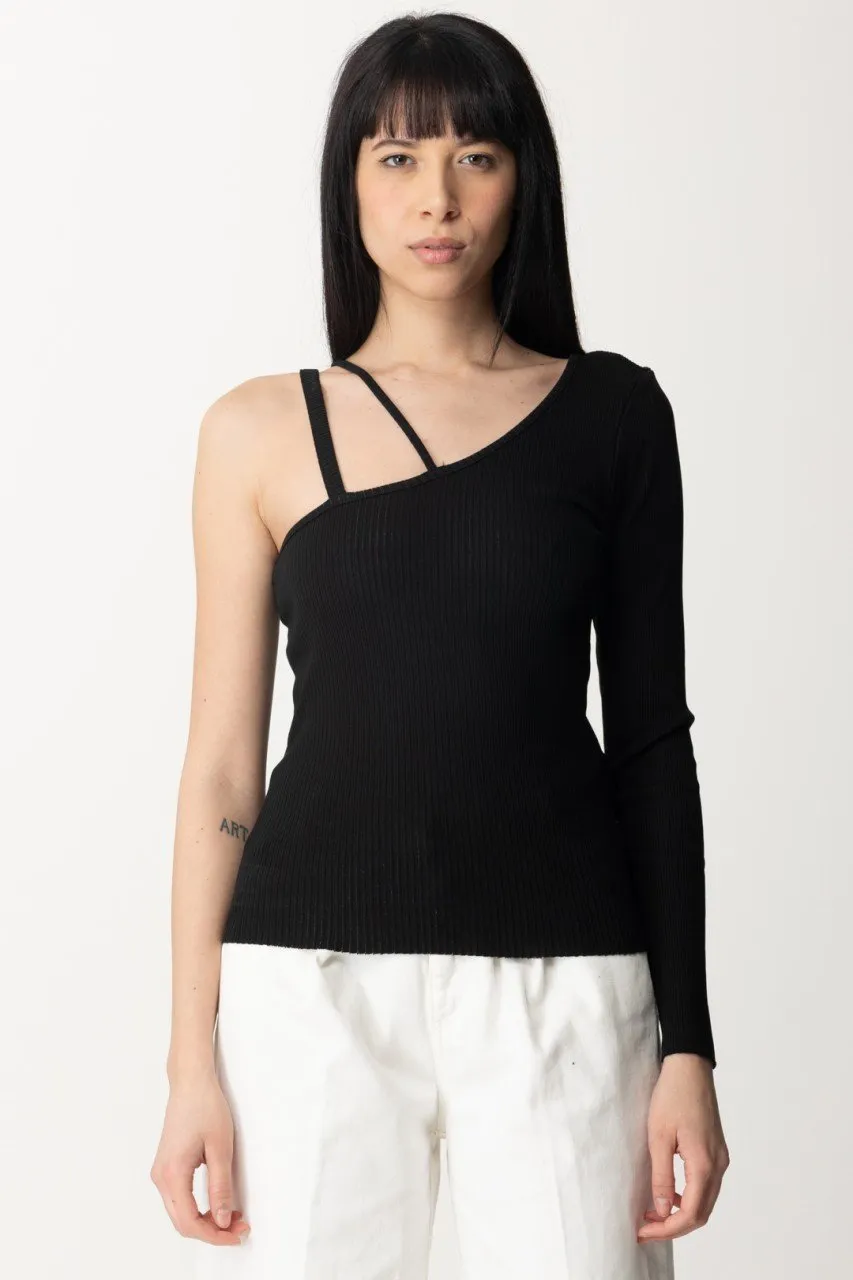 Maglia a costine monospalla Black