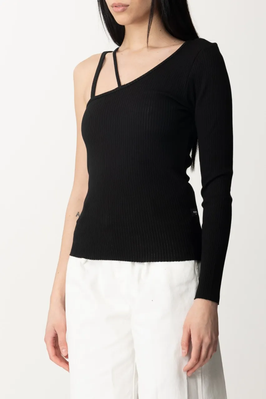 Maglia a costine monospalla Black