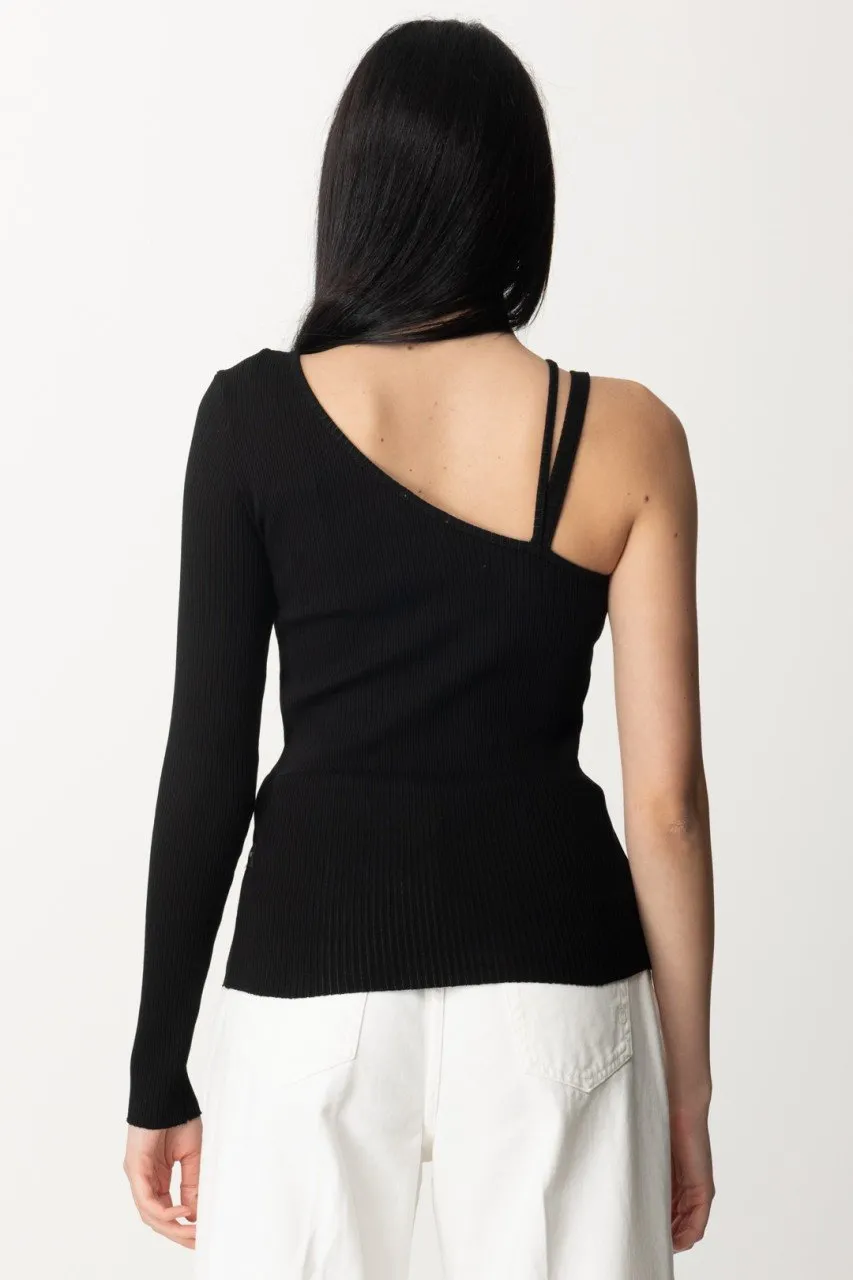 Maglia a costine monospalla Black