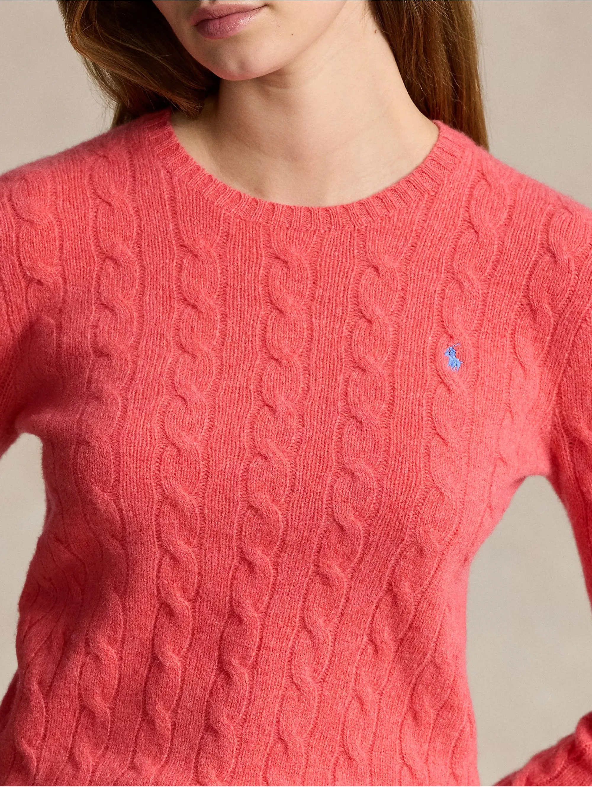 Maglia a Trecce in Misto Cashmere Rosa