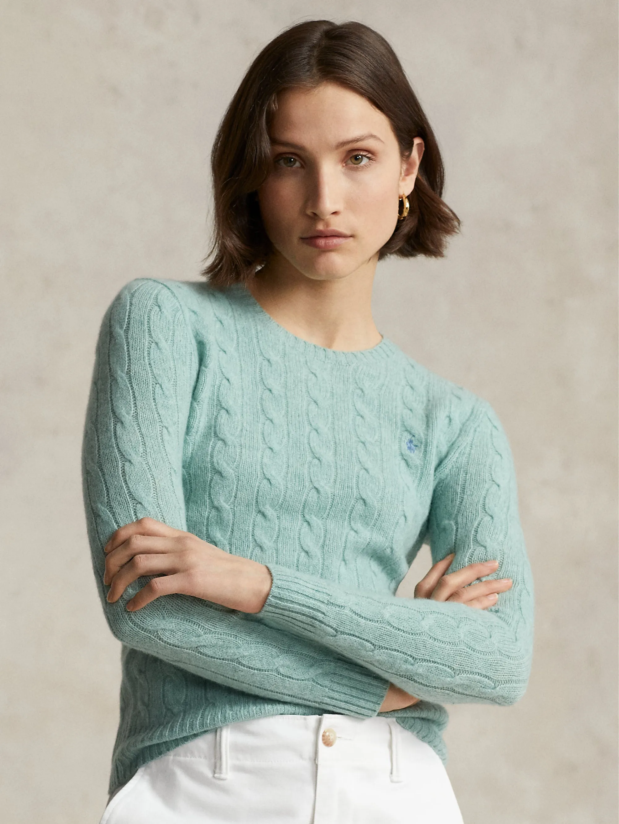 Maglia a Trecce in Misto Cashmere Verde