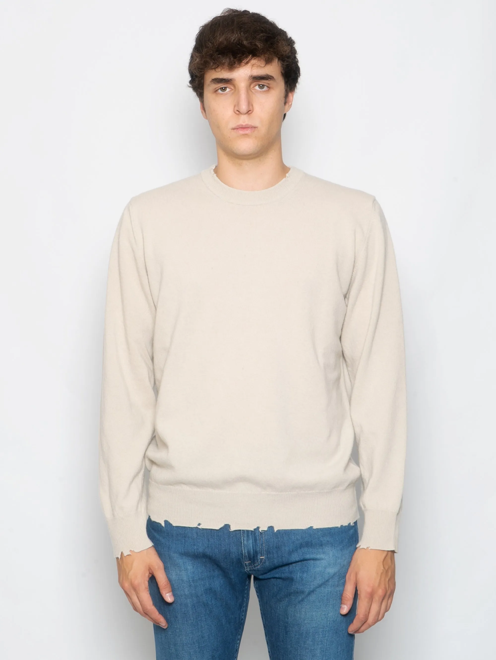 Maglia Girocollo con Orlo Tagliato Beige
