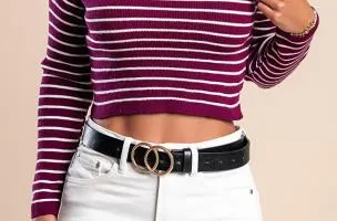 Maglietta in maglia con motivo a righe, fucsia