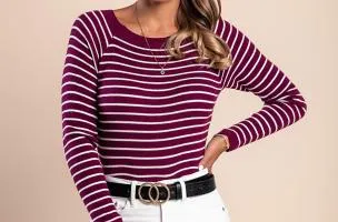Maglietta in maglia con motivo a righe, fucsia