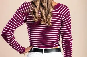 Maglietta in maglia con motivo a righe, fucsia