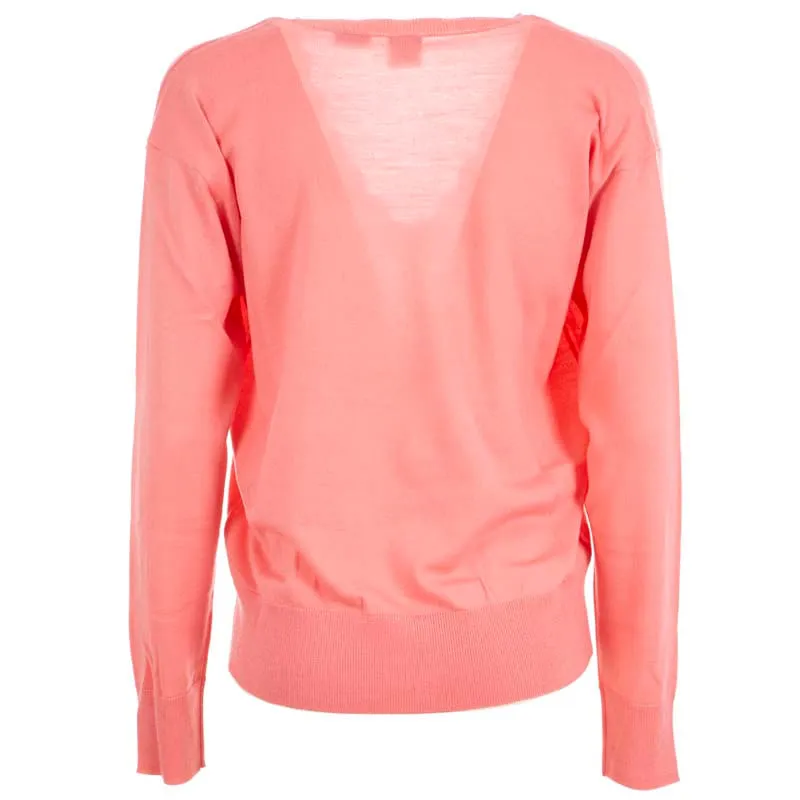 Maglione a V rosa con logo ricamato 