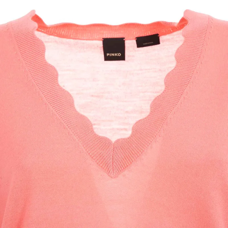 Maglione a V rosa con logo ricamato 