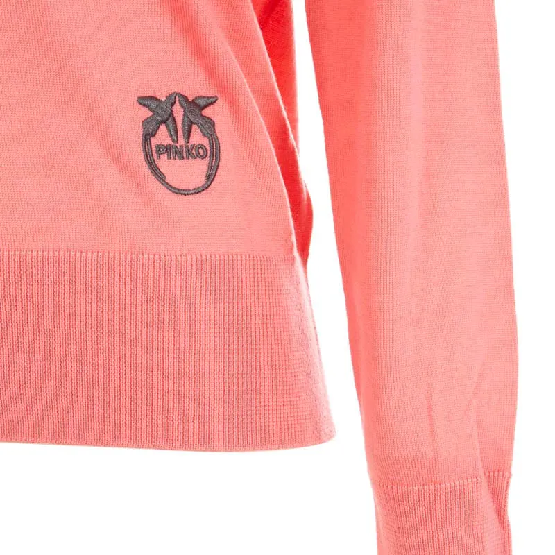 Maglione a V rosa con logo ricamato 