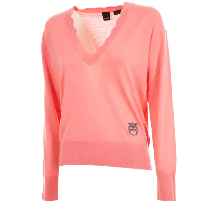 Maglione a V rosa con logo ricamato 