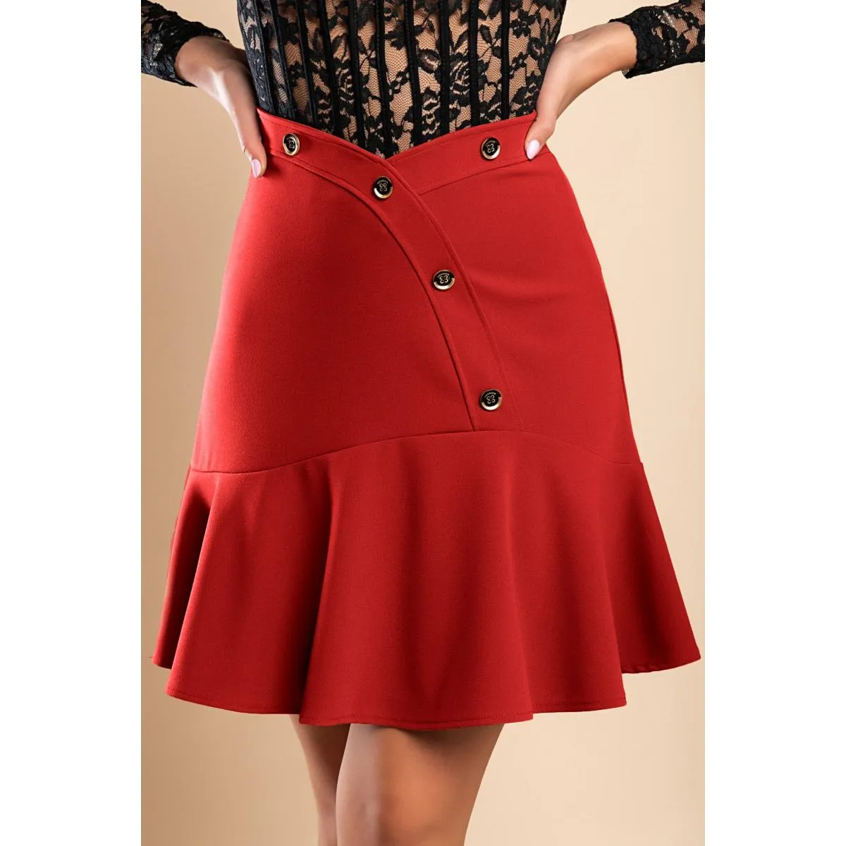 Minigonna con bottoni decorativi, rossa
