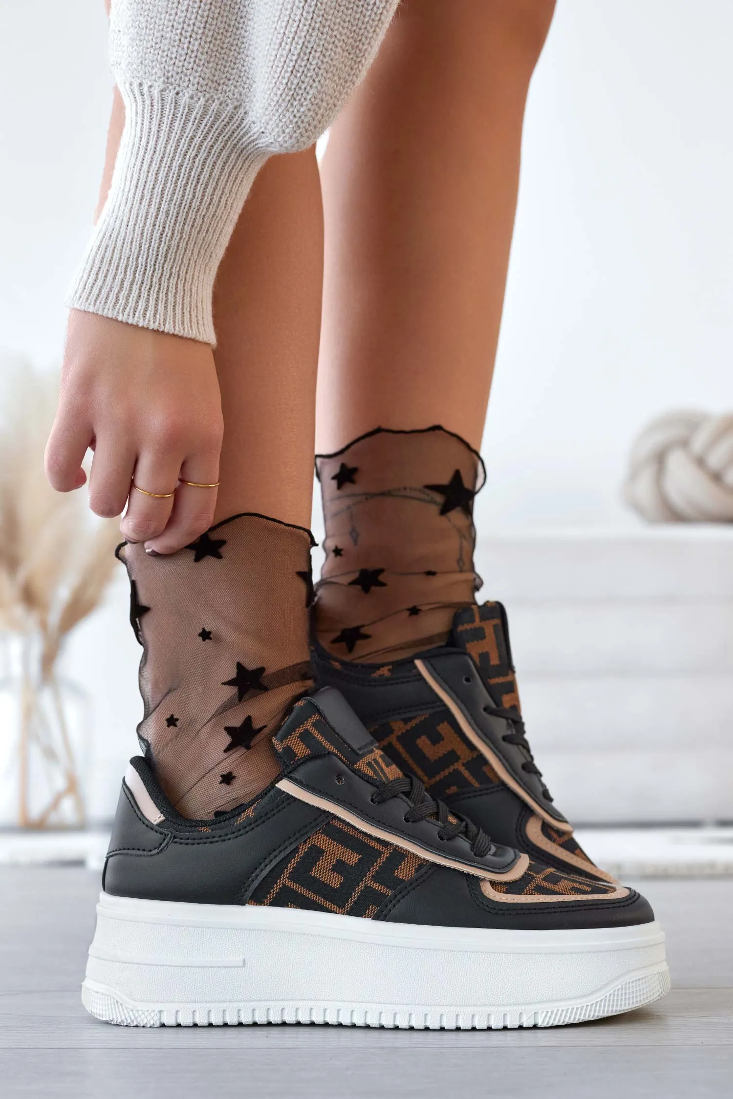 MIRELA - Sneakers nere con inserti in tessuto a fantasia