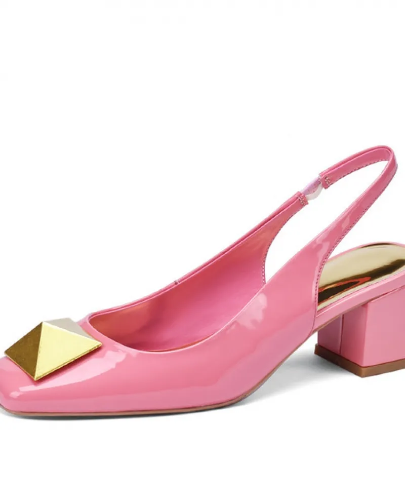 Nuove scarpe da donna Tacchi Mid Chunky Heeled Slingback Pink Pumps 2022 Scarpe da donna di design di lusso e sandali Pelle vern