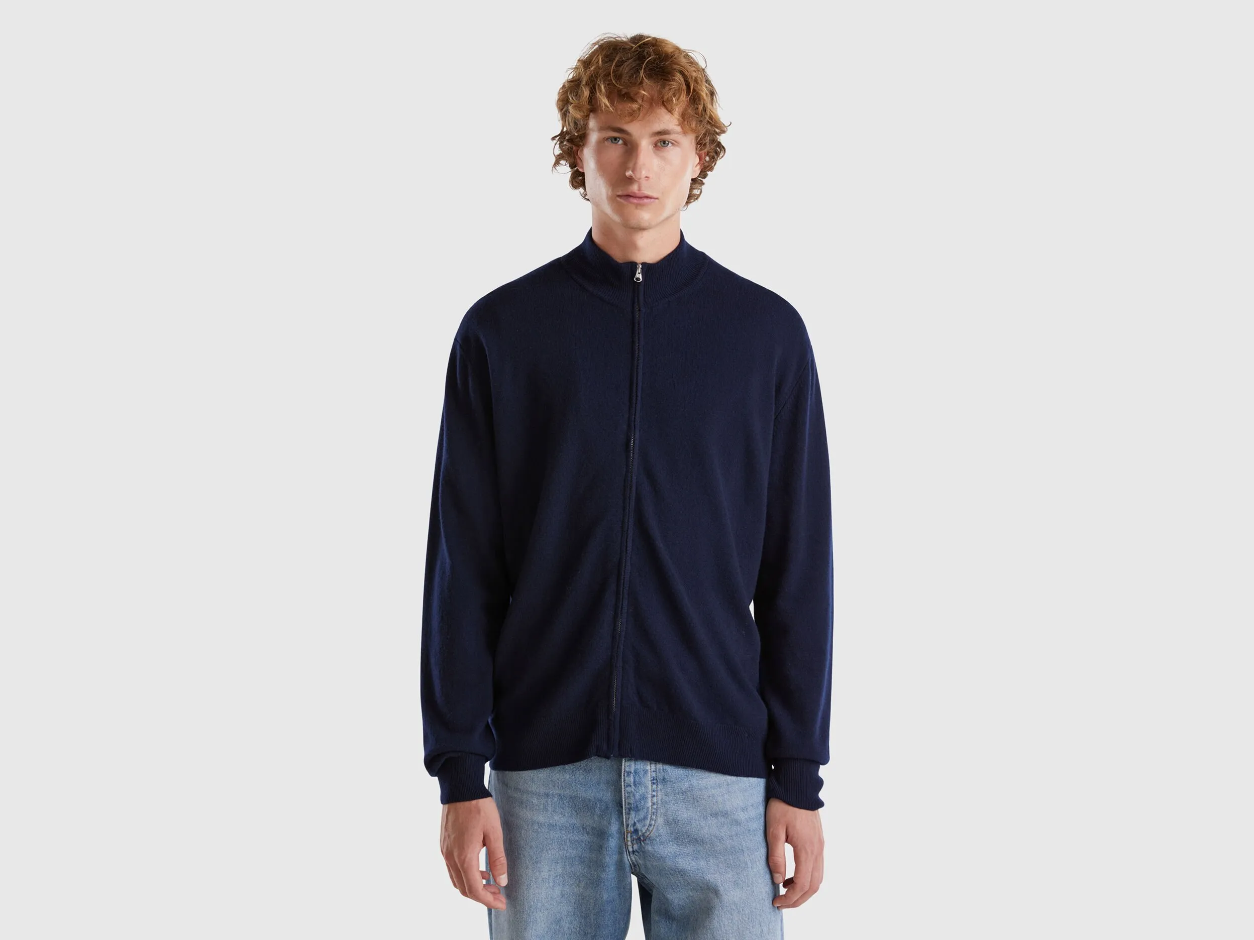 Nuovi arrivi Cardigan con zip blu notte in pura lana Merino
