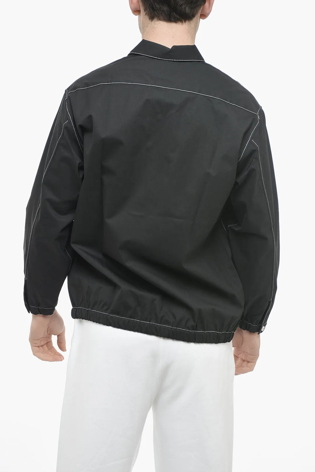 Overshirt in Lana Vergine con Cuciture a Vista e Fondo Elastico