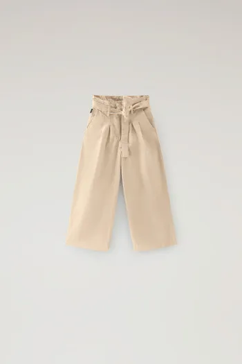 Pantaloni a vita alta da bambina in popeline di puro cotone                                                                     