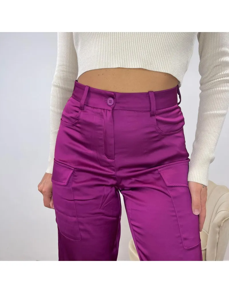 PANTALONI CARGO SATIN VIOLA
