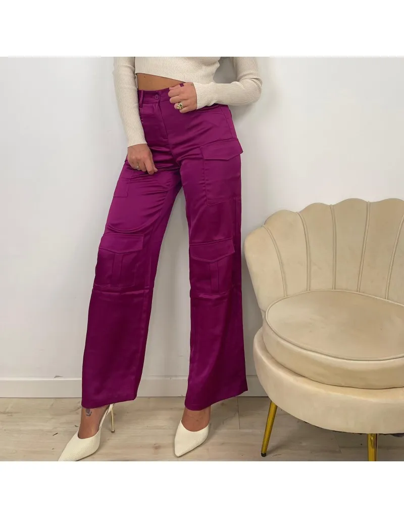 PANTALONI CARGO SATIN VIOLA