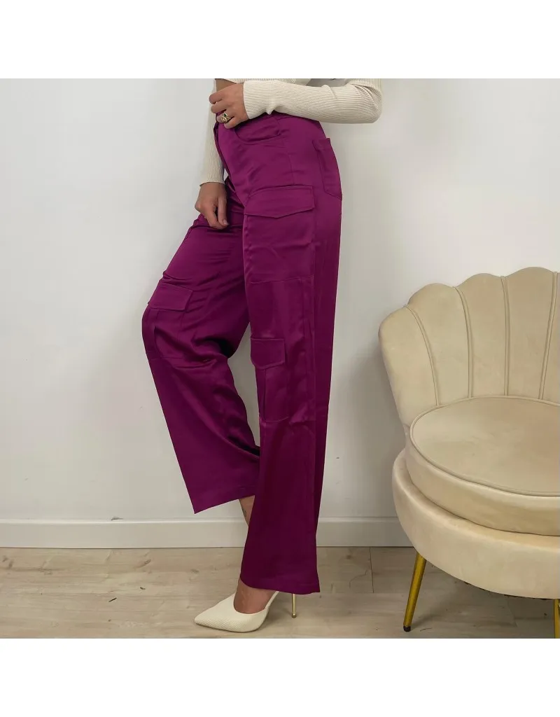 PANTALONI CARGO SATIN VIOLA
