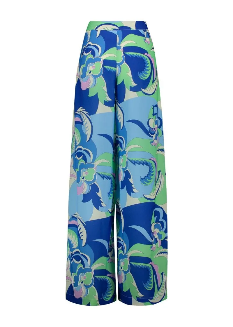 Pantaloni in georgette con stampa floreale