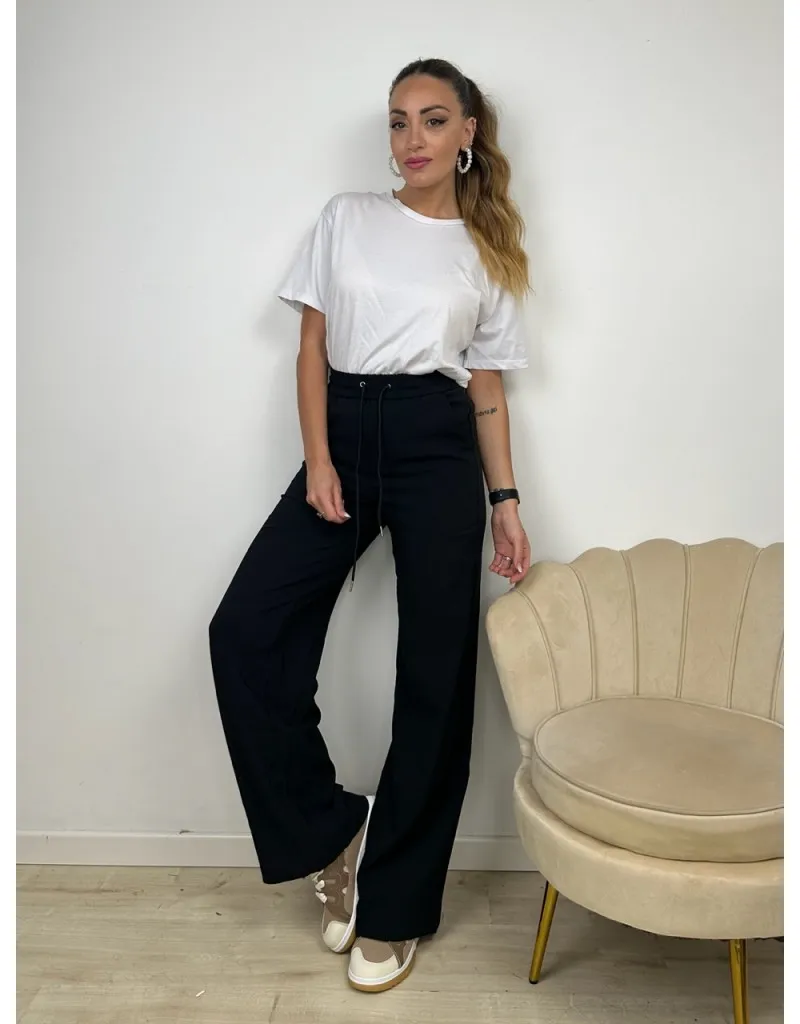 PANTALONI JOGGER WIDE LEG NERO