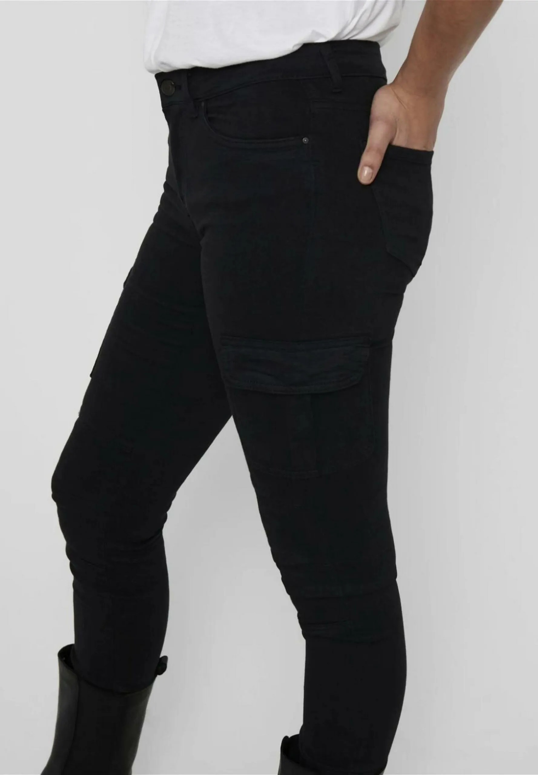 Pantaloni skinny Only MISSOURI REG ANK LIFE CARGO PNT Nero