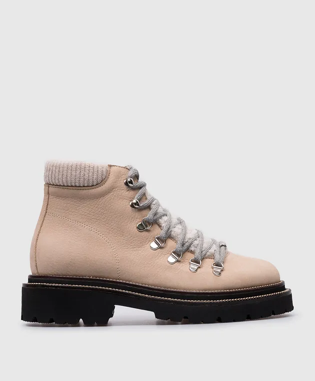 Peserico Stivali in pelle beige con catena monil S39584C009409