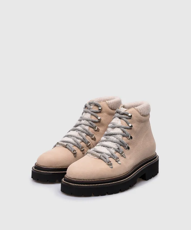 Peserico Stivali in pelle beige con catena monil S39584C009409