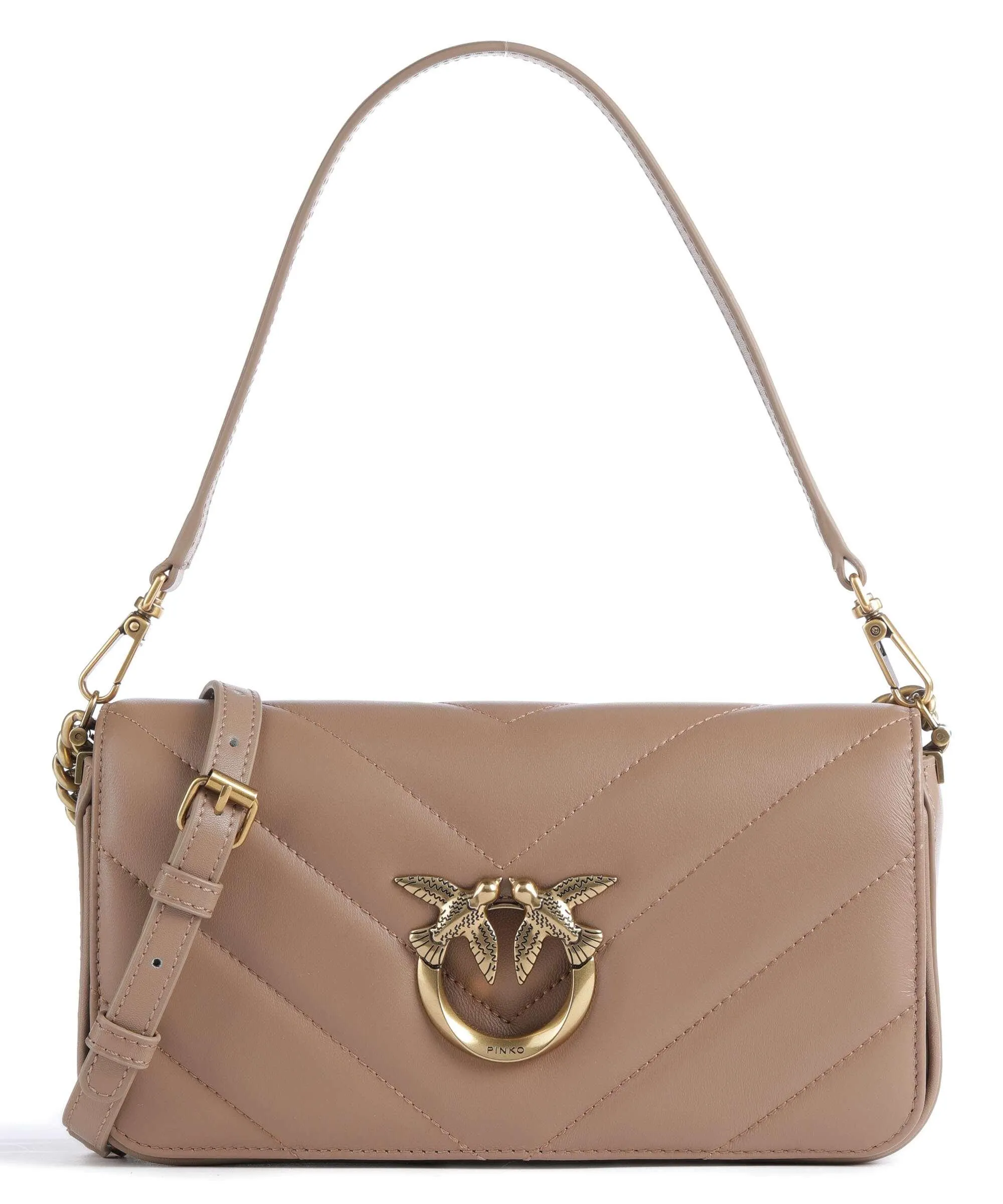  Pinko Love Click Mini Borsa a spalla pelle di pecora marrone chiaro  