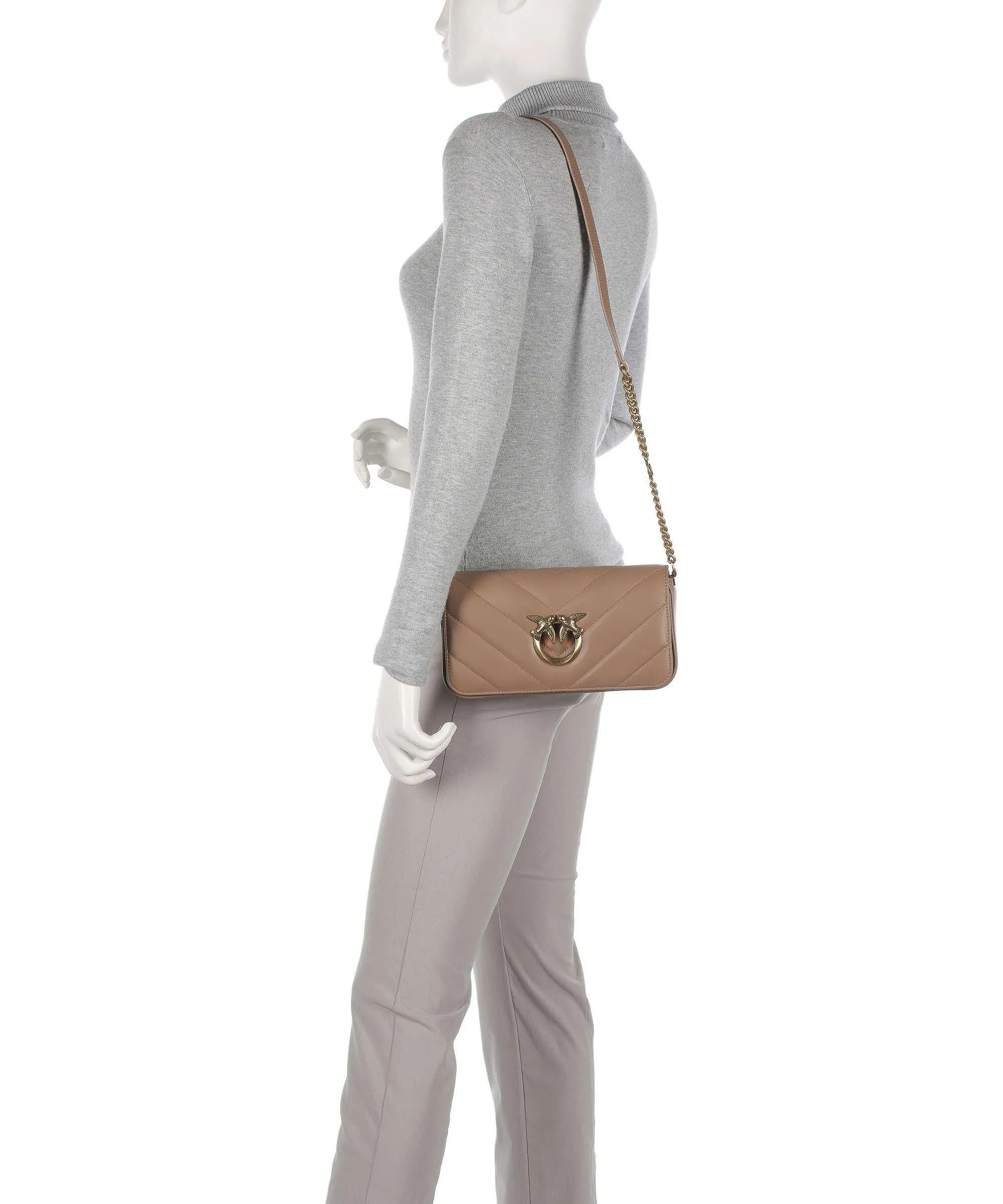  Pinko Love Click Mini Borsa a spalla pelle di pecora marrone chiaro  