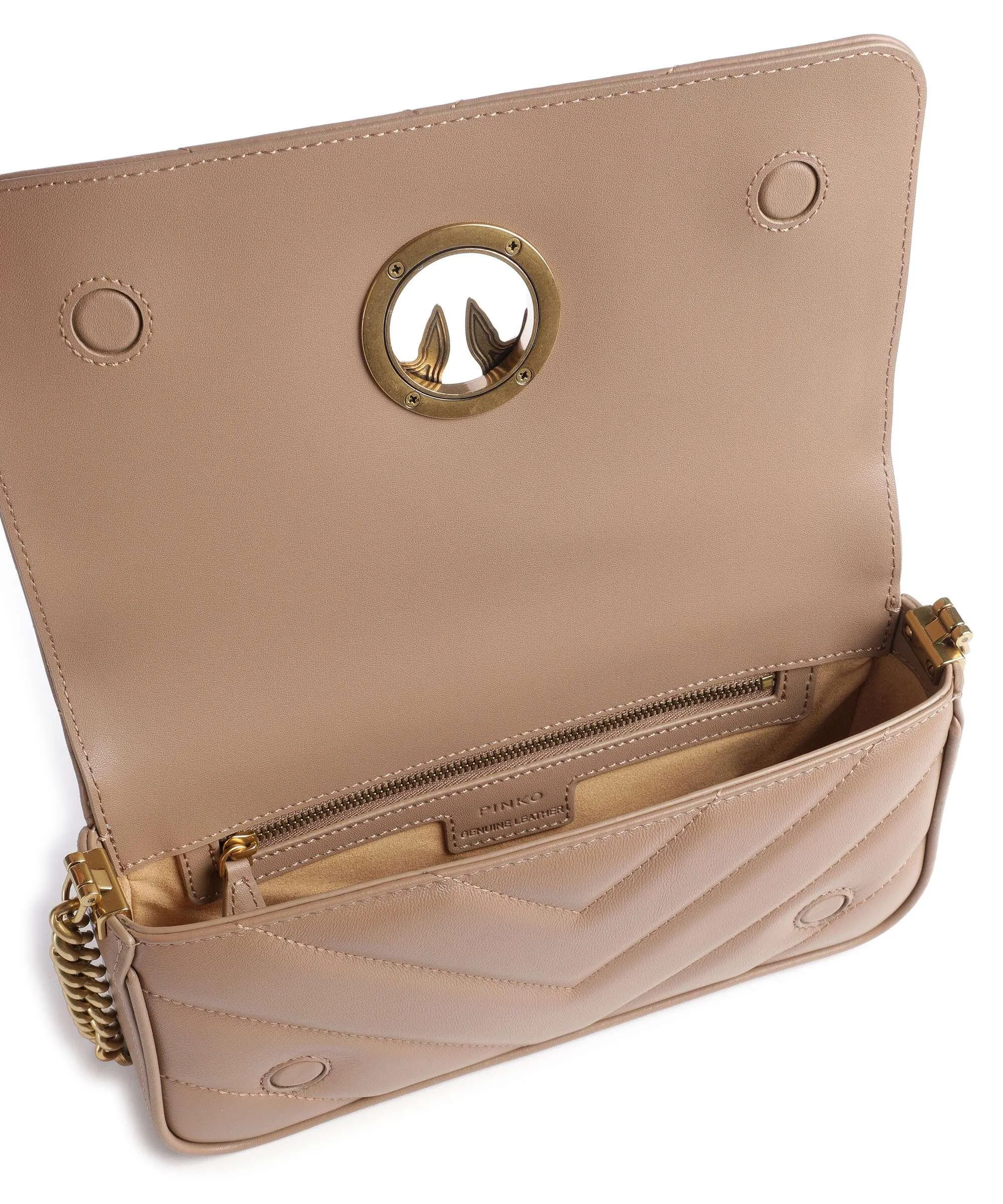  Pinko Love Click Mini Borsa a spalla pelle di pecora marrone chiaro  
