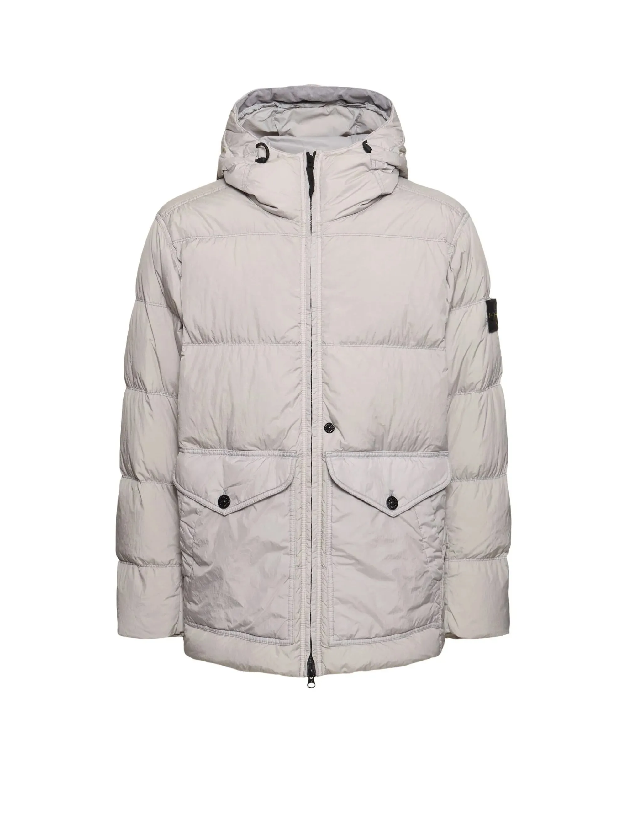 Piumino con Cappuccio in Nylon Crinkle Reps Grigio