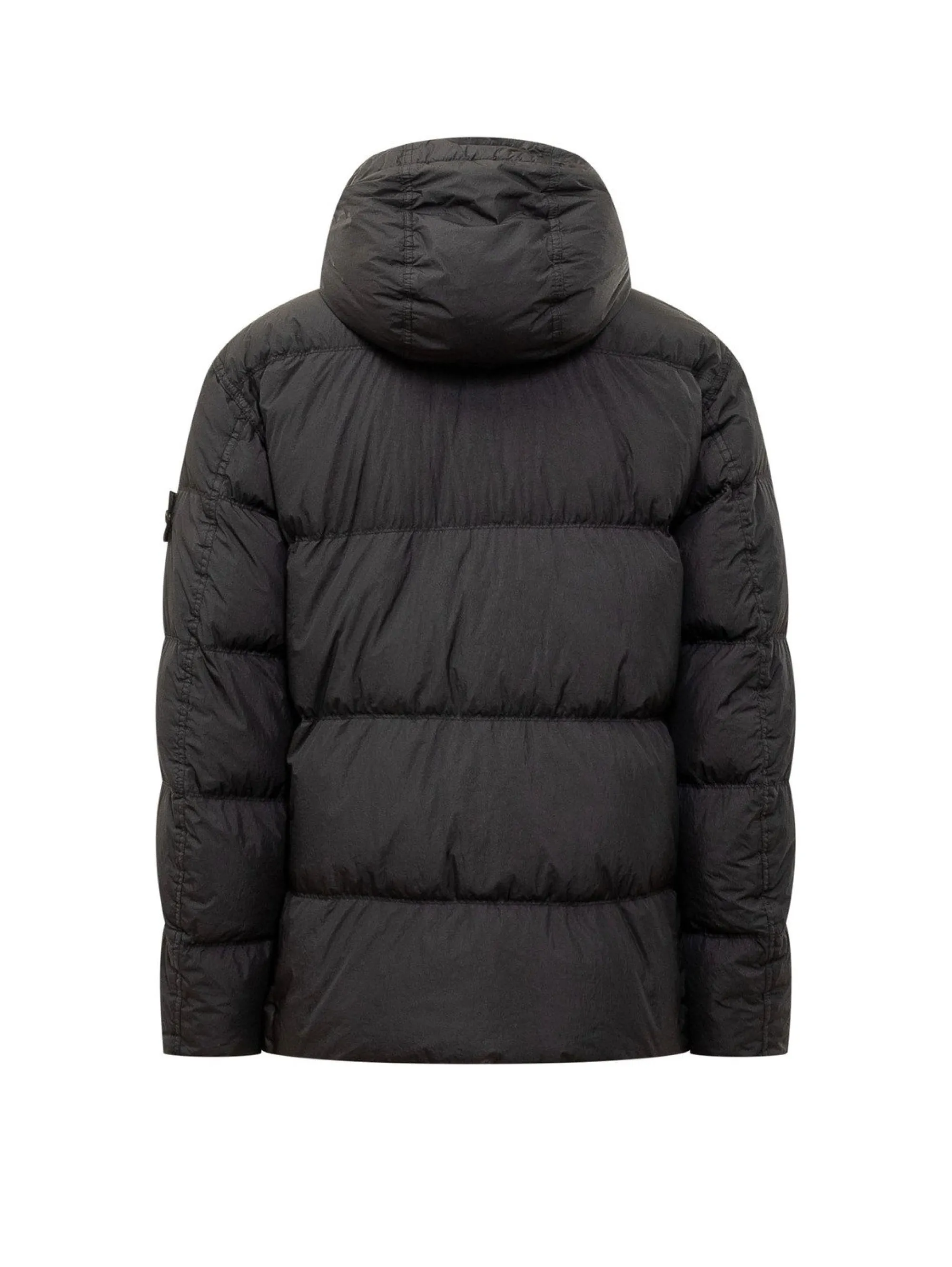 Piumino con Cappuccio in Nylon Crinkle Reps Nero