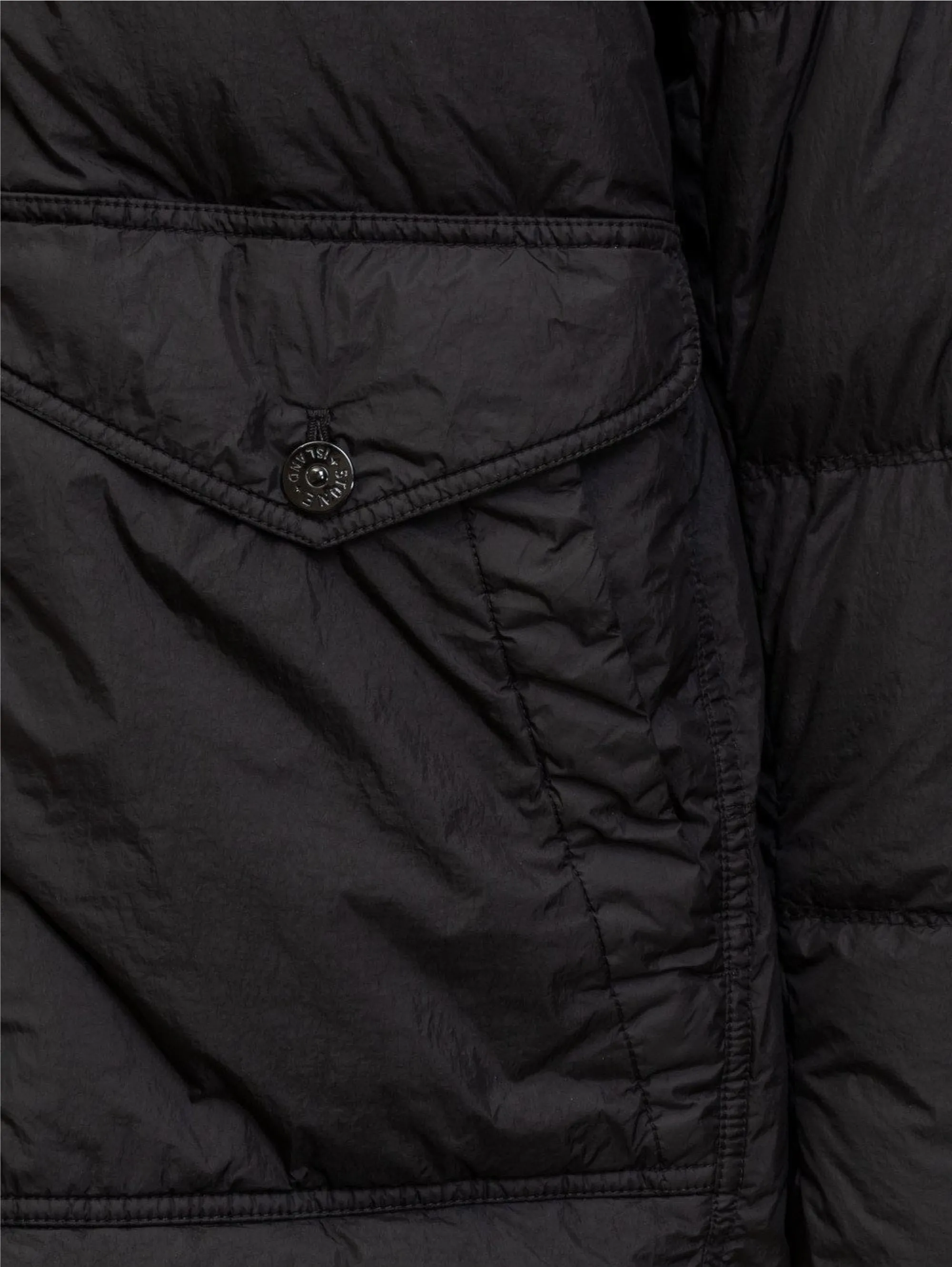 Piumino con Cappuccio in Nylon Crinkle Reps Nero