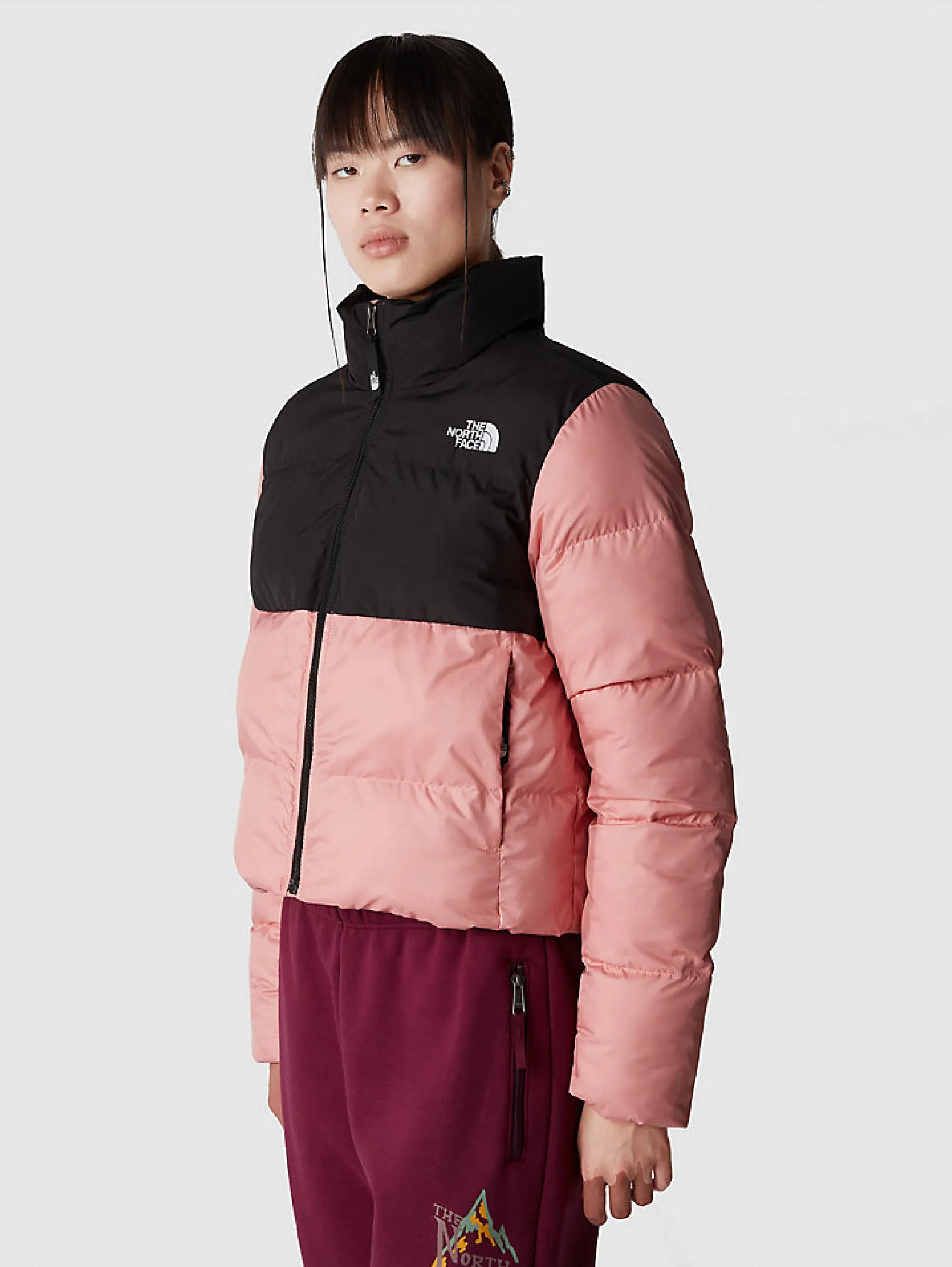 Piumino Corto Squadrato Saikuru Cropped Rosa/Nero