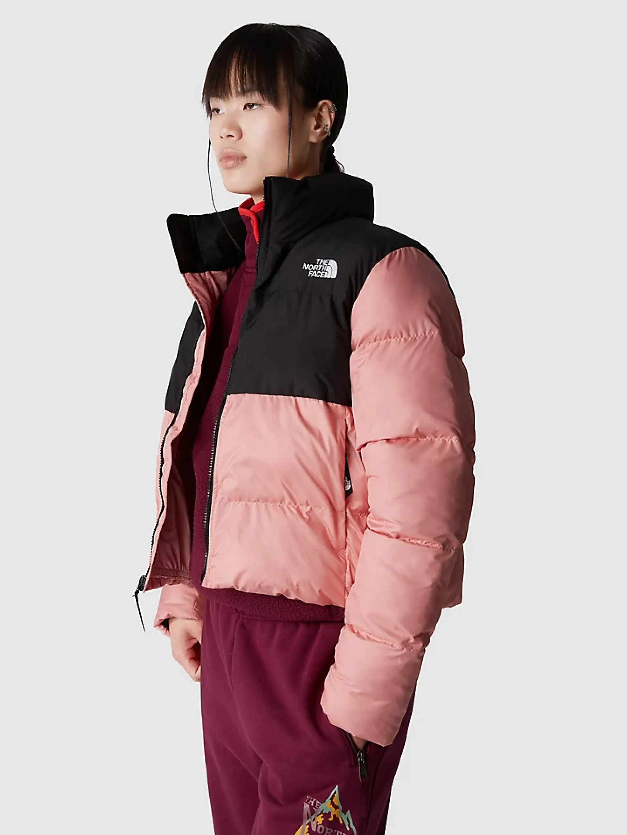 Piumino Corto Squadrato Saikuru Cropped Rosa/Nero