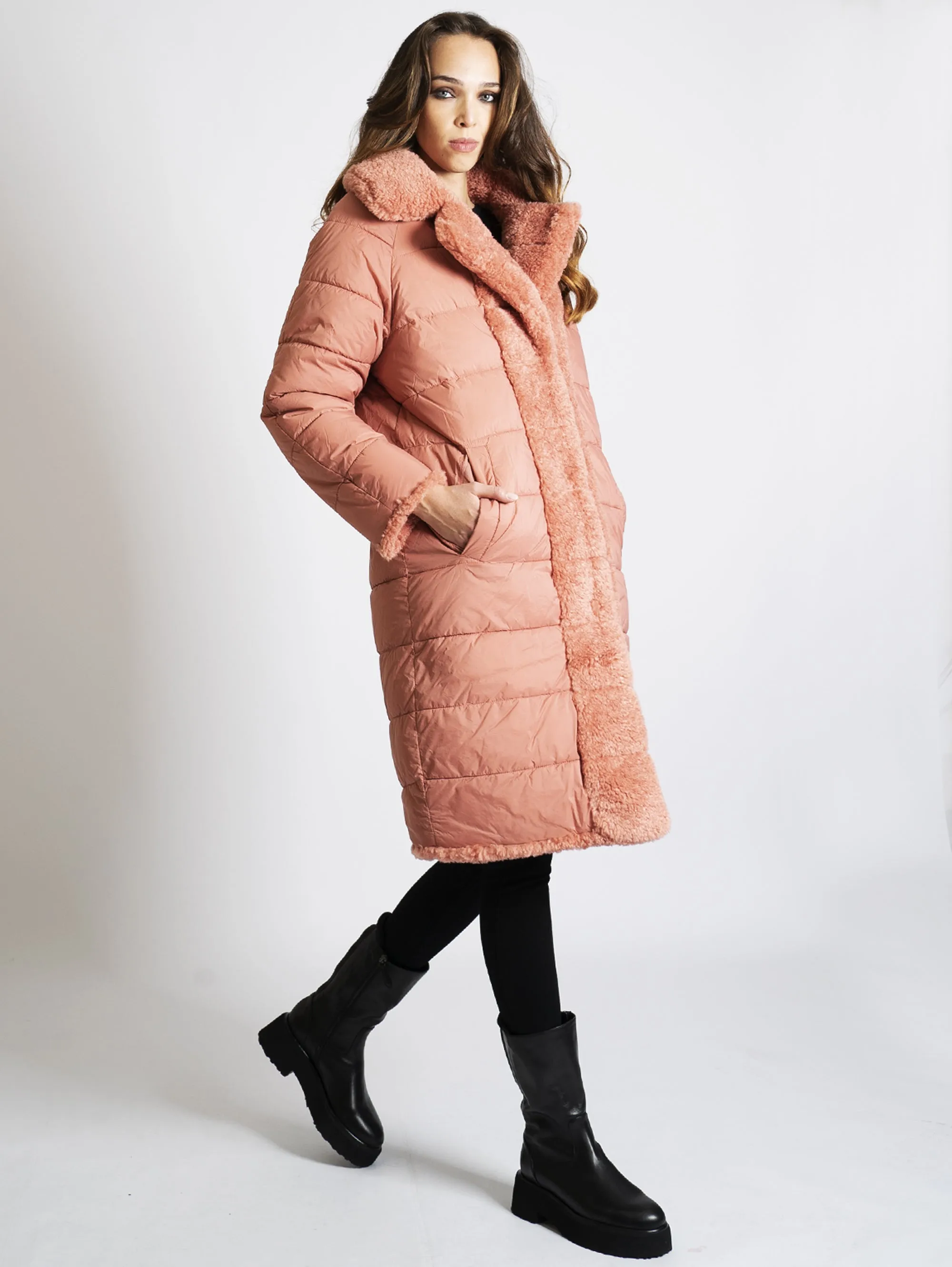 Piumino Lungo Reversibile Rosa