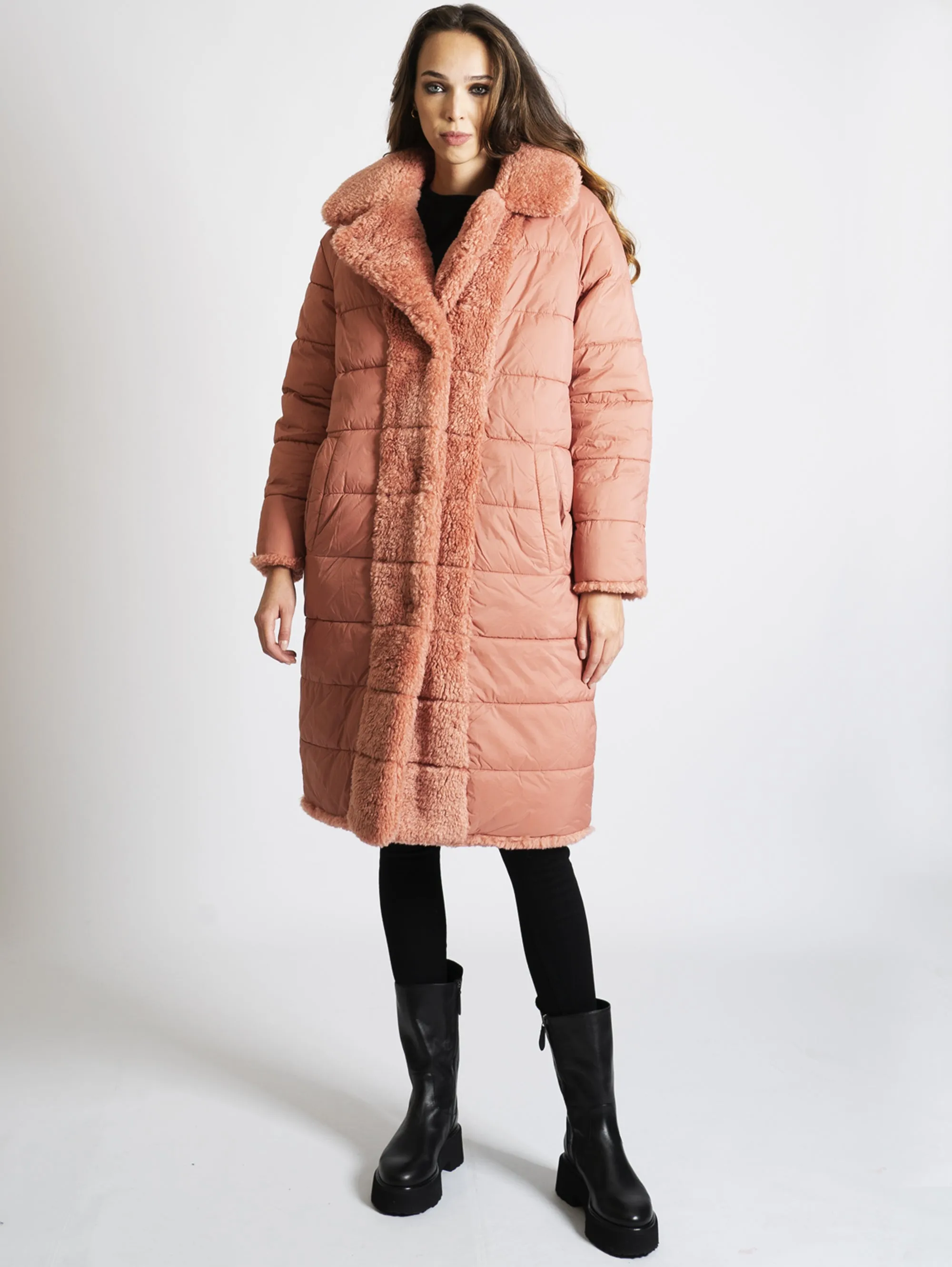 Piumino Lungo Reversibile Rosa