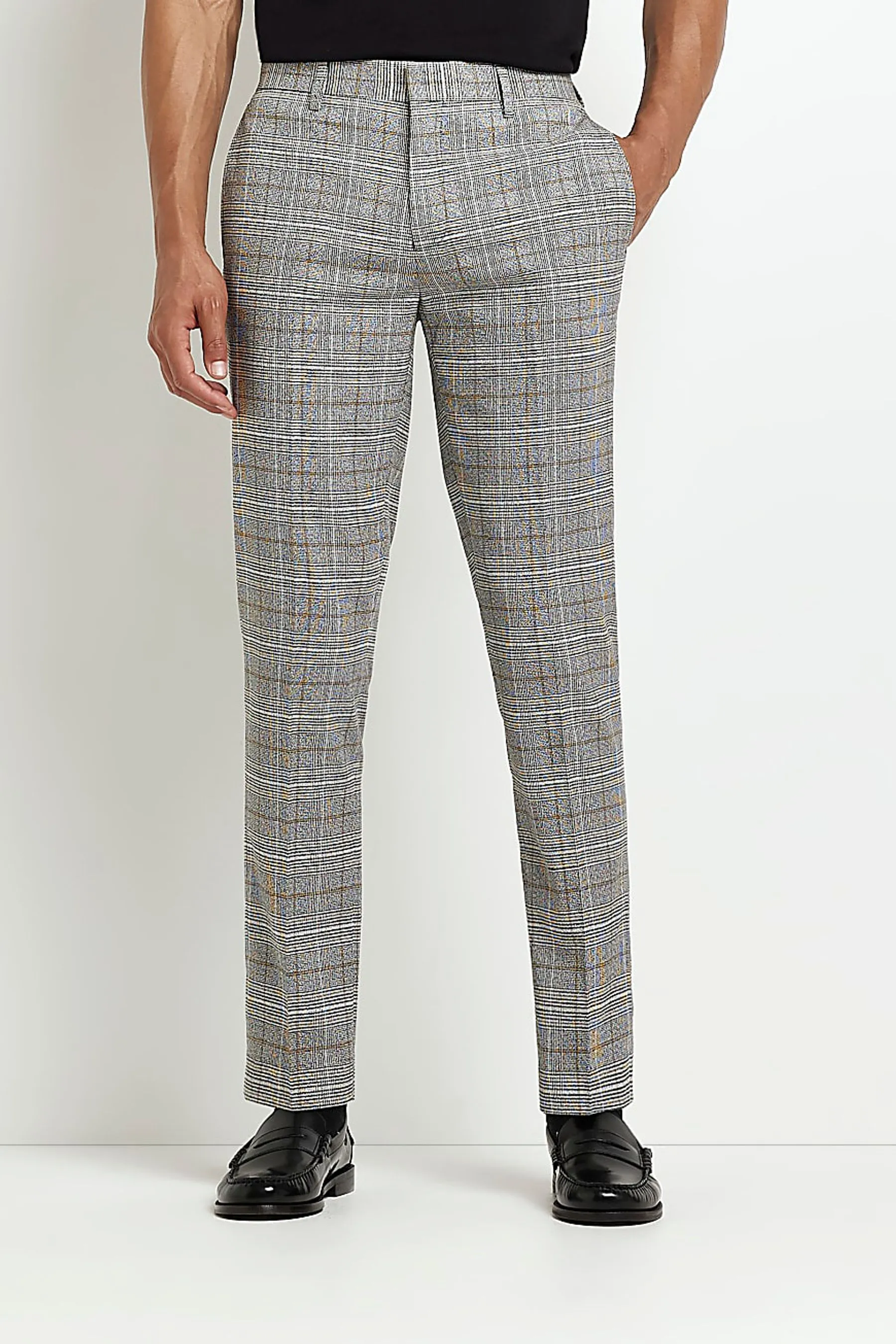River Island - Grigio se A quadri Pantaloni nape