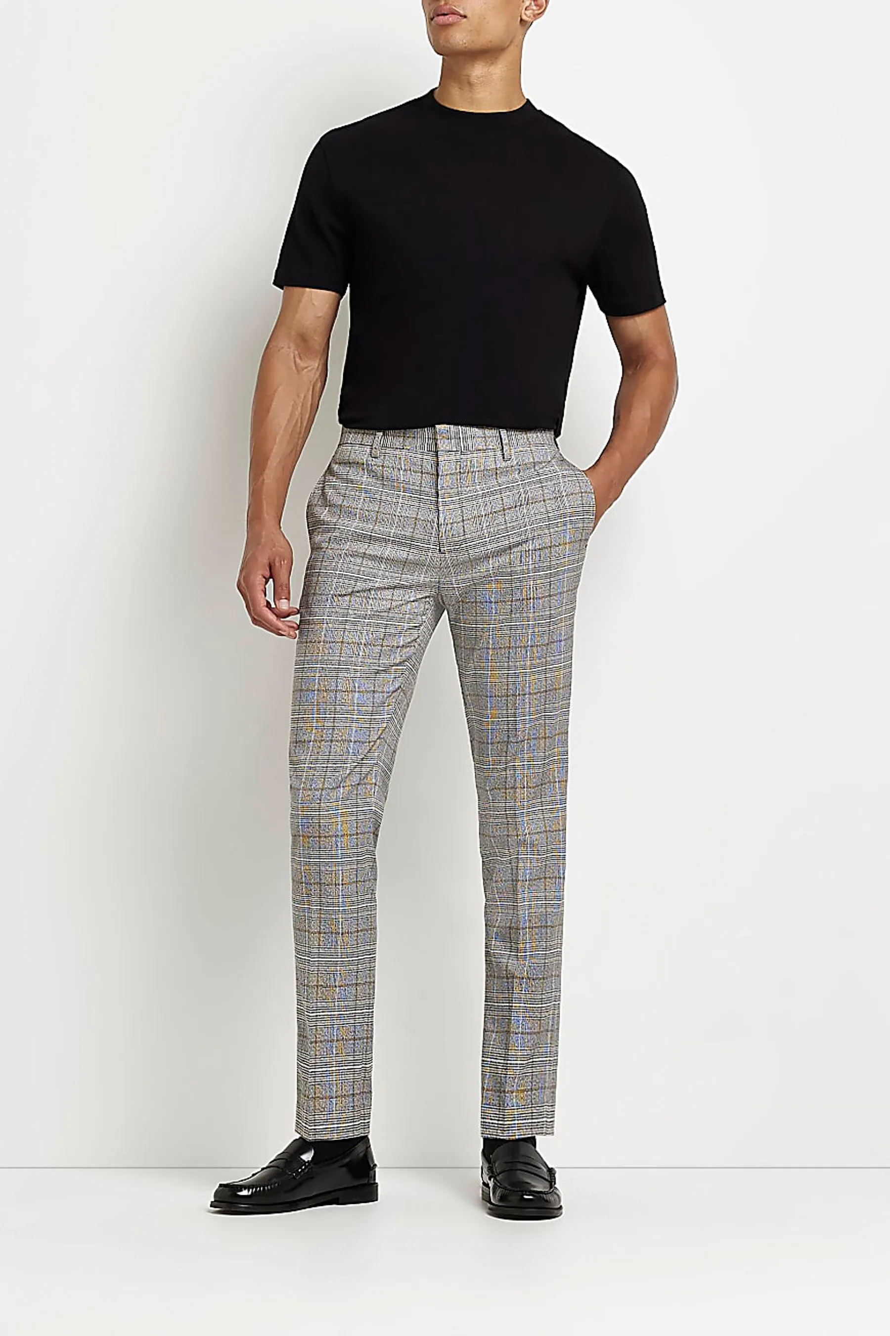 River Island - Grigio se A quadri Pantaloni nape