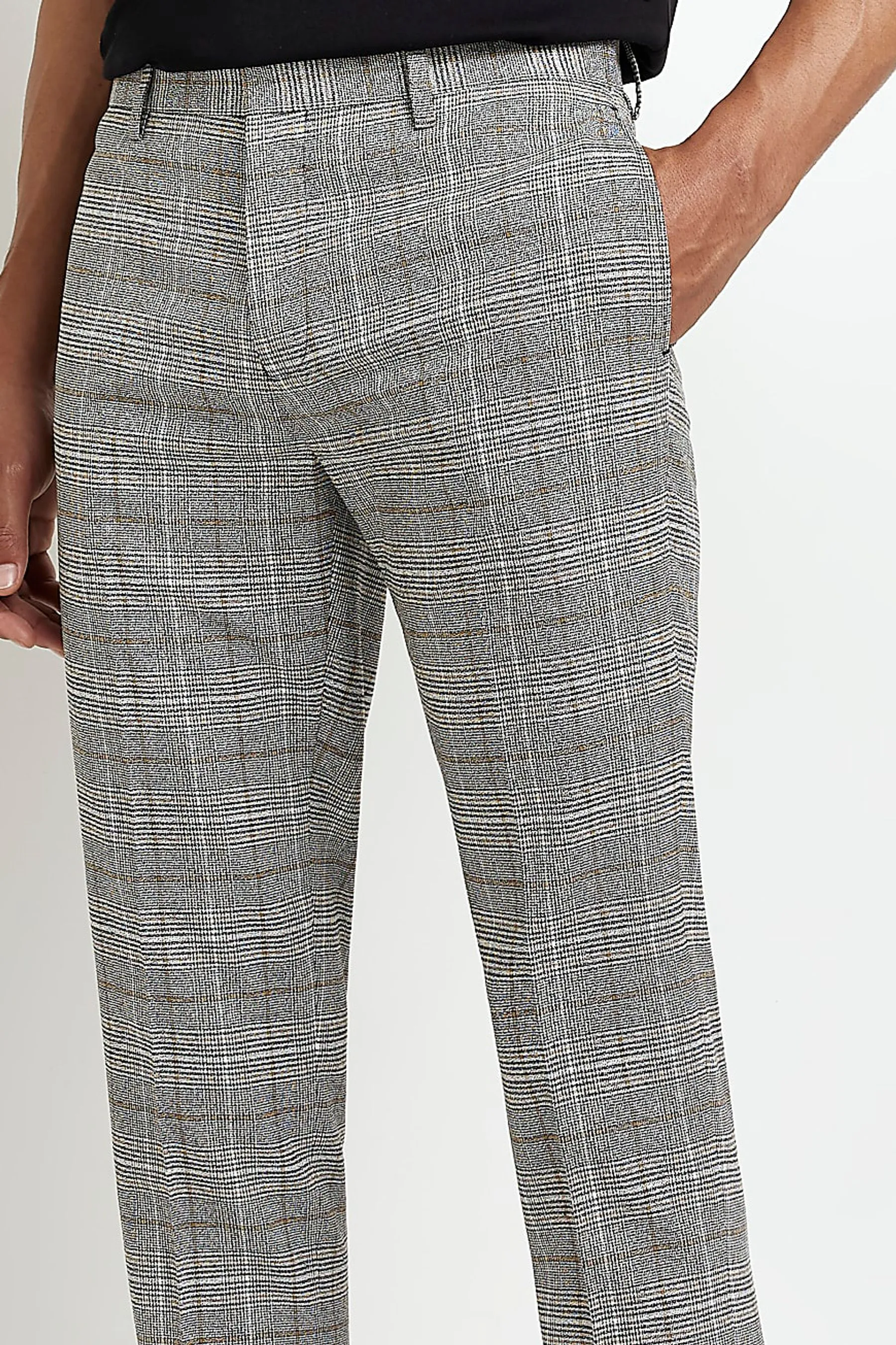 River Island - Grigio se A quadri Pantaloni nape