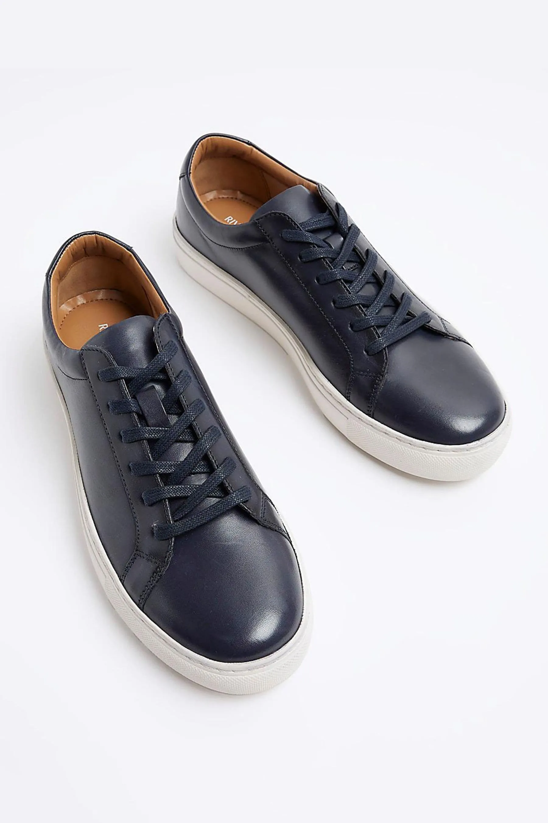 River Island - Scarpe da ginnastica in pelle brunito con suola sagomata