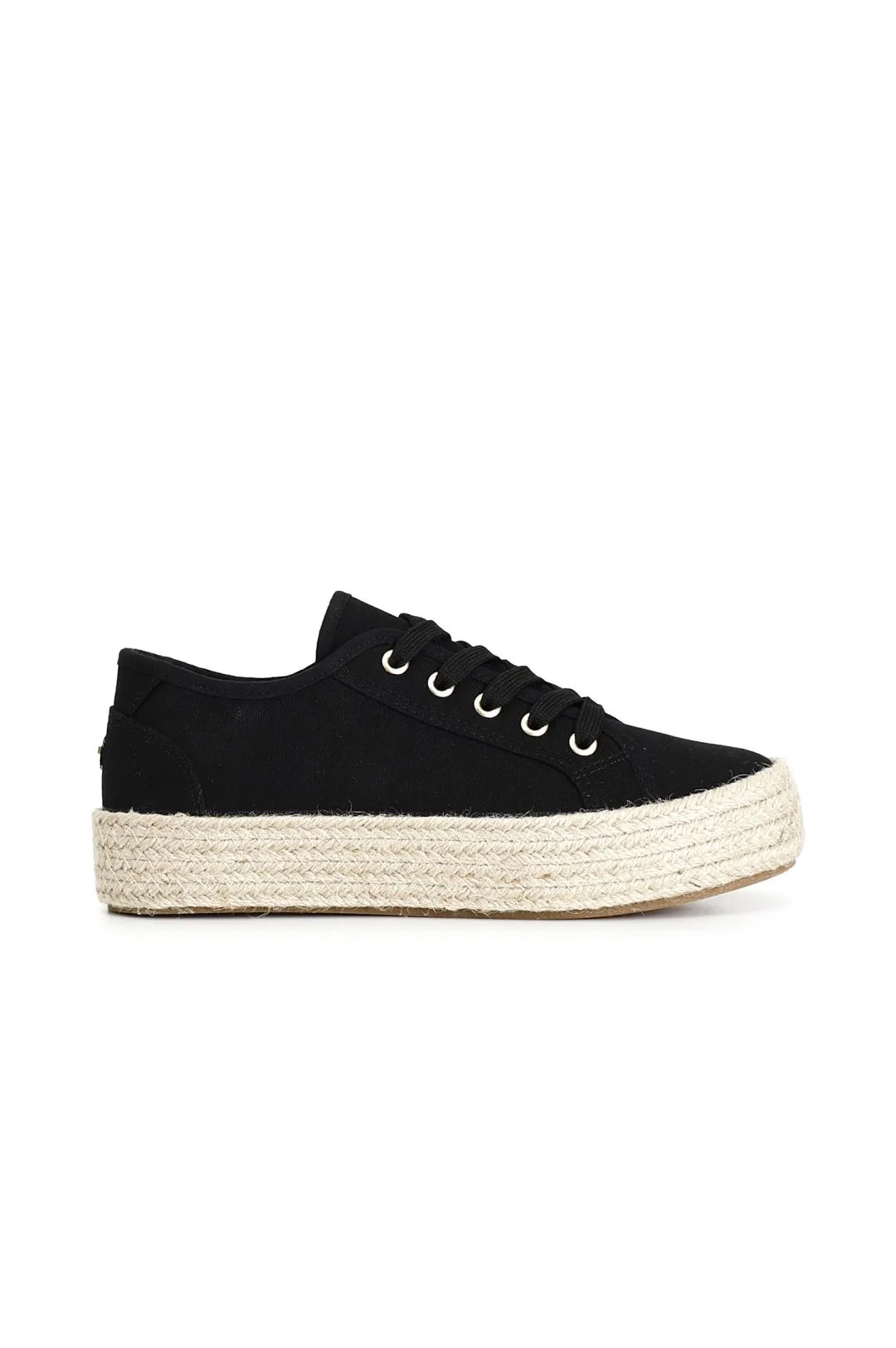 scarpa allacciata donna in tessuto suola fasciata corda nero