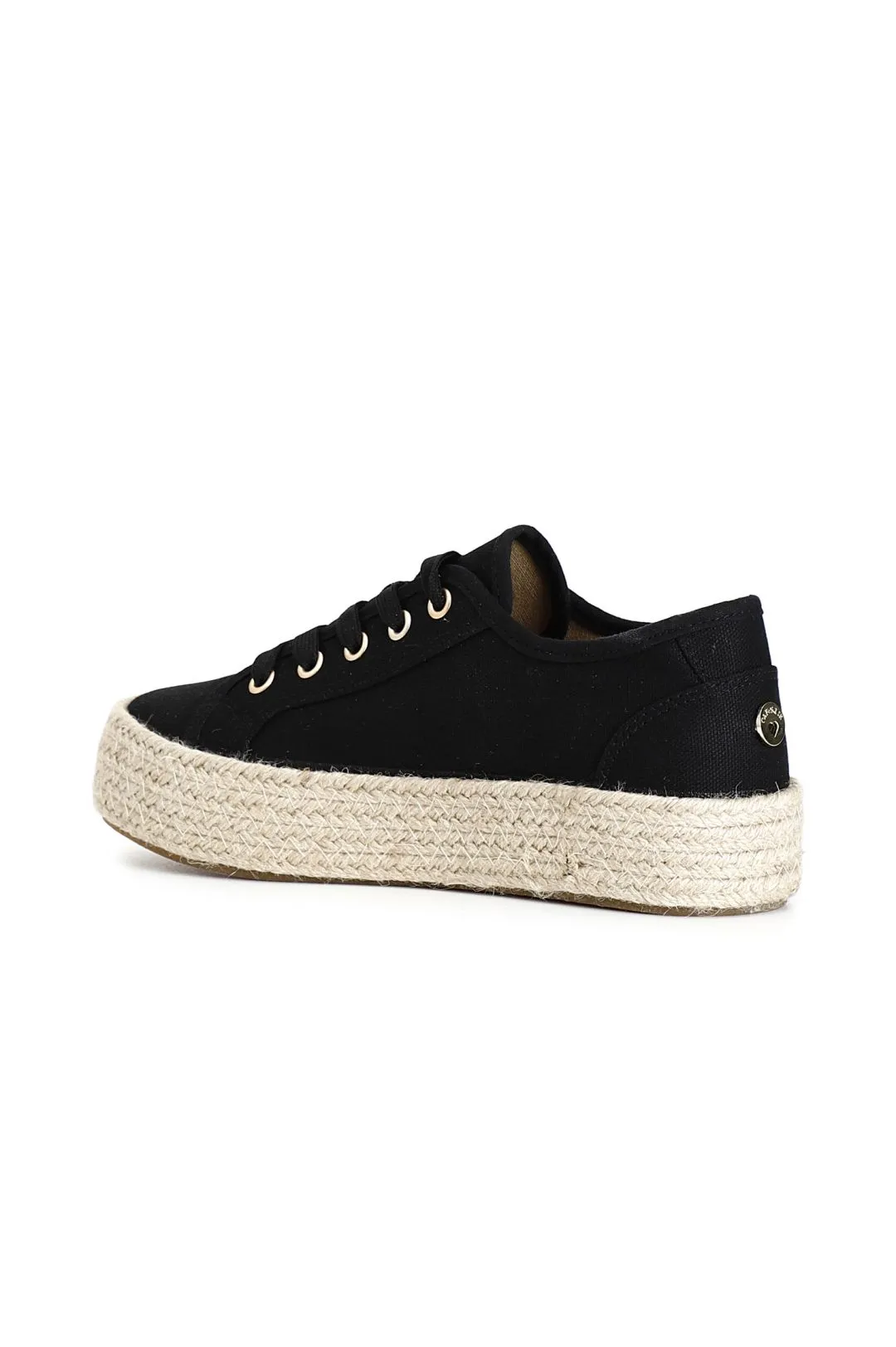scarpa allacciata donna in tessuto suola fasciata corda nero