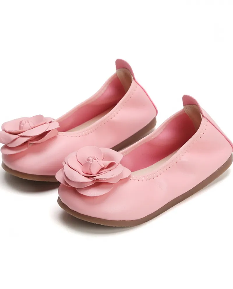 Scarpe in pelle per bambini primaverili Scarpe casual con suola morbida fiore rosa per ragazze carine